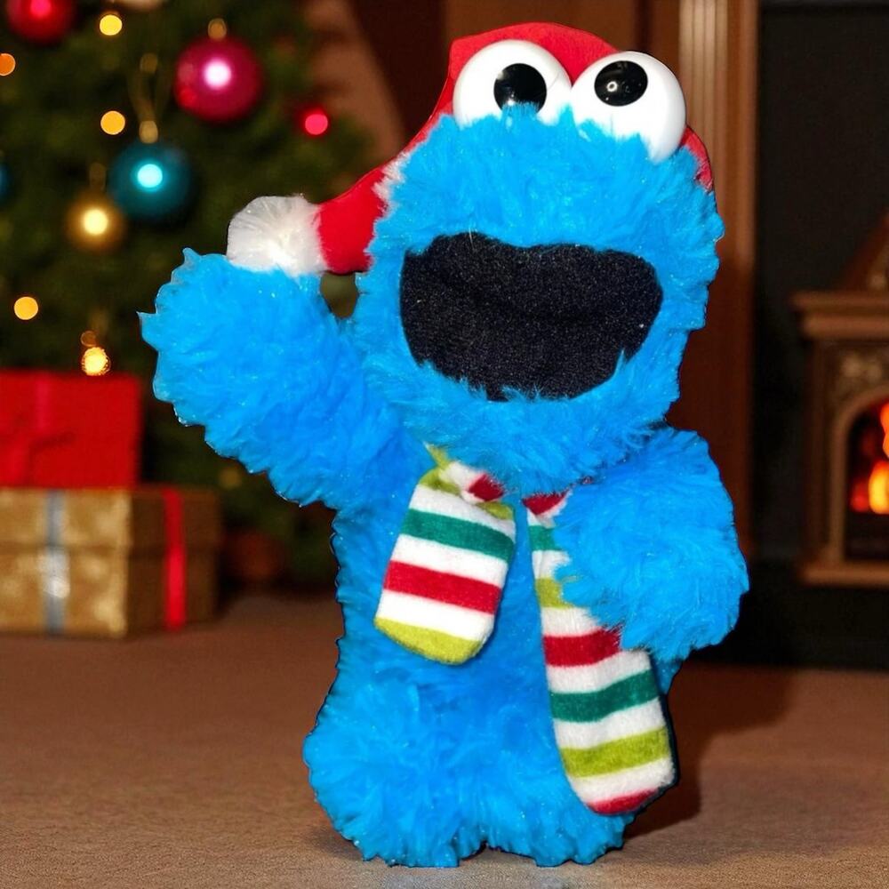 Sesame Street Cookie Monster Plush Christmas Stocking Hat Scarf Holiday Decor 9"